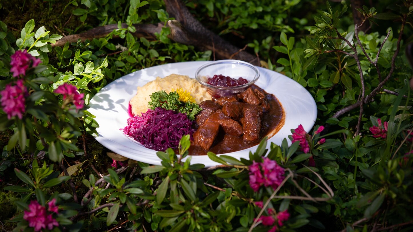 Game goulash with red cabbage and polenta | © Günther Pichler