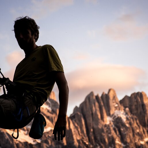 Sportklettern Klettergärten Eggental | © Alexandra Näckler Sportklettern, Abendrot, Latemar | © Alexandra Näckler